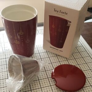 Tea Forté Burgundy Ceramic Mug with Lid/infuser Boxed